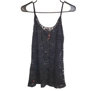 Ruby Ribbon Black Sheer Floral Lace Tank Top XL Y2K Clubwear Camisole
